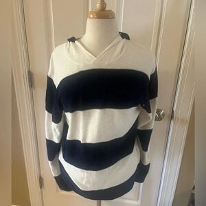 Men’s Navy and white striped hooded sweater by Heritage Weatherproof-Size XL